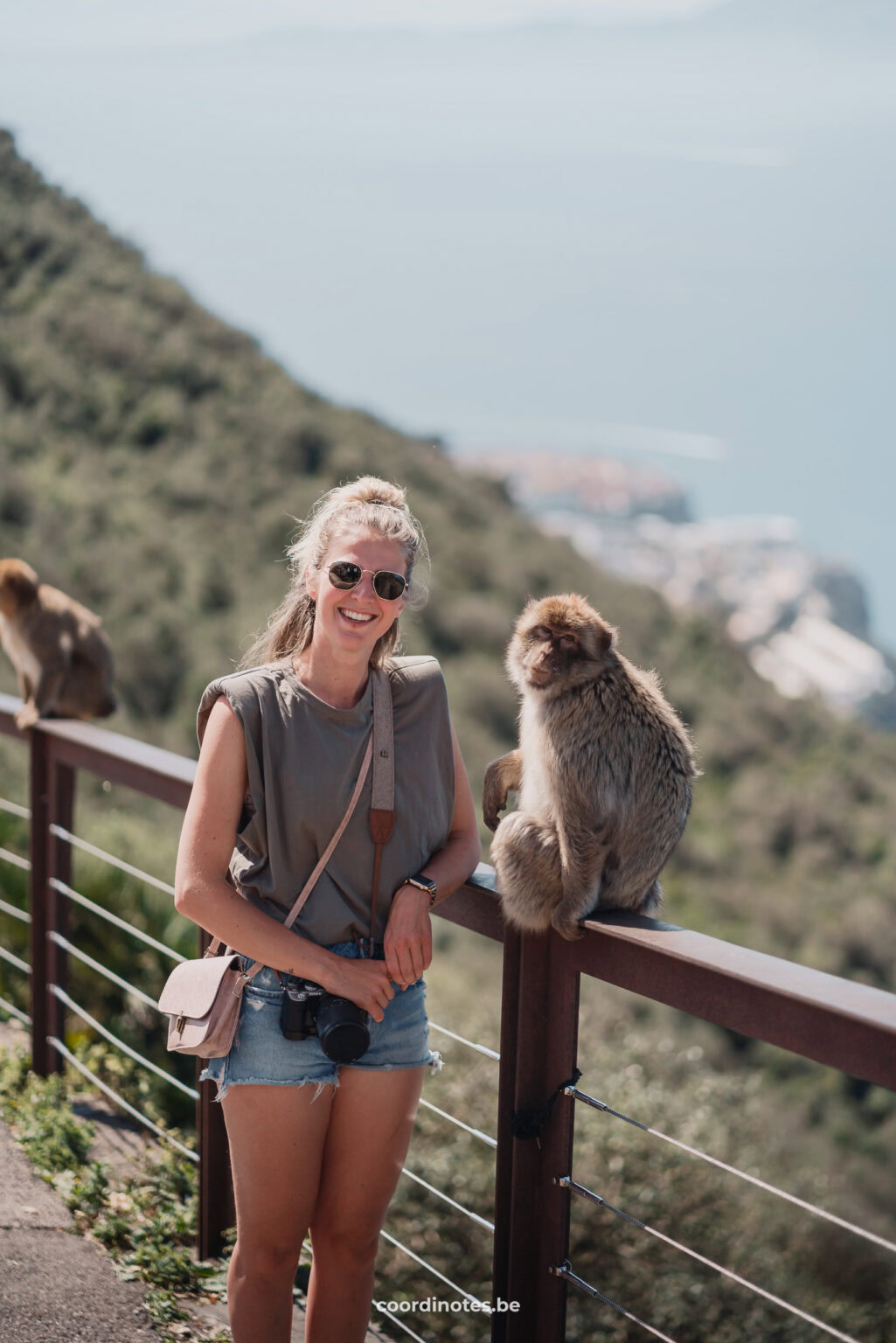 Sarah with a monkey in Gibraltar