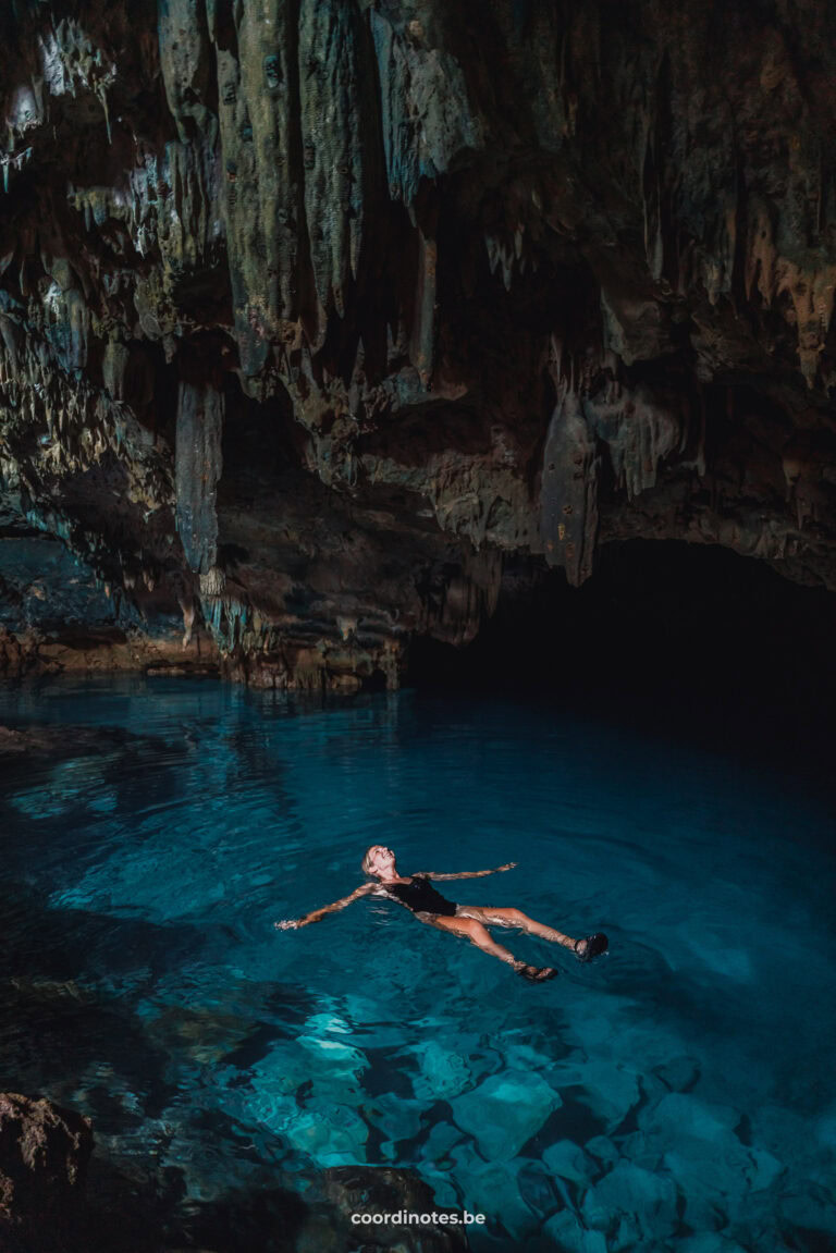Floating in the water in the Rangko cave