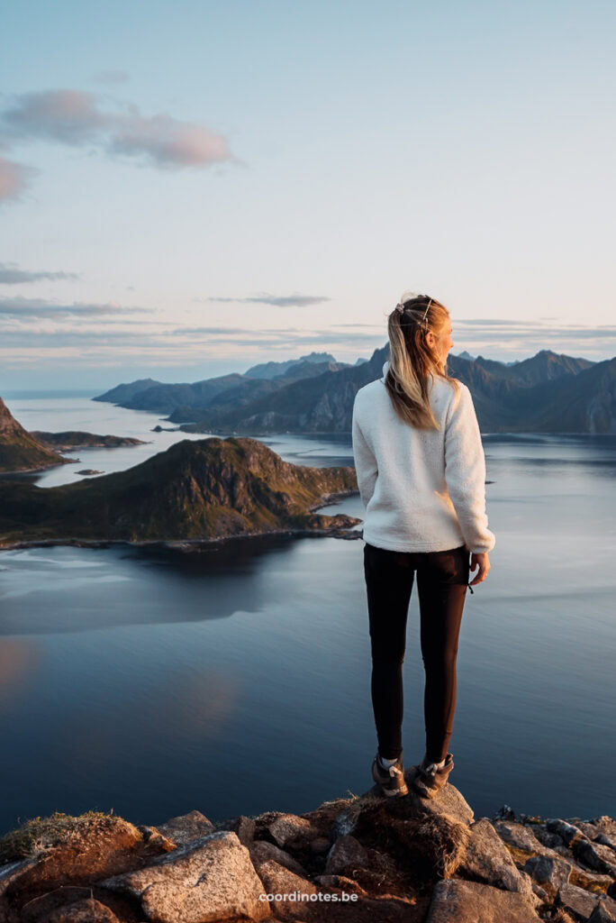 Sarah at a viewpoint on Mannen in Lofoten, Norway