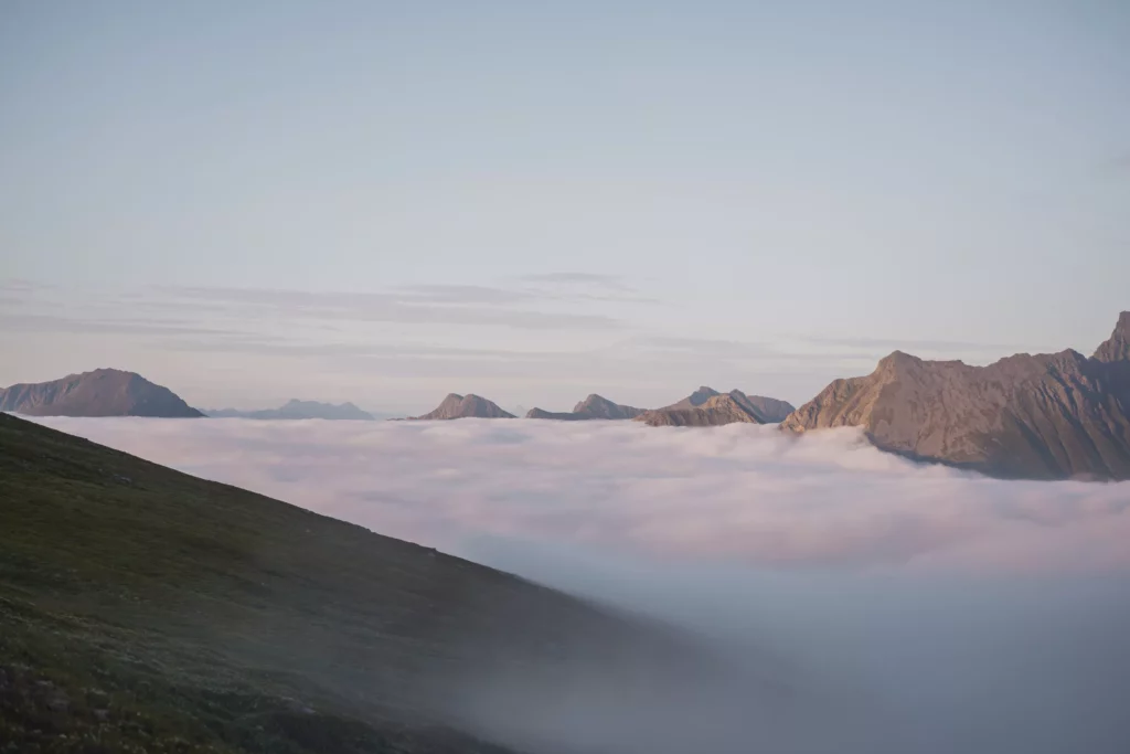 View above the clouds in the Lofoten near Ryten