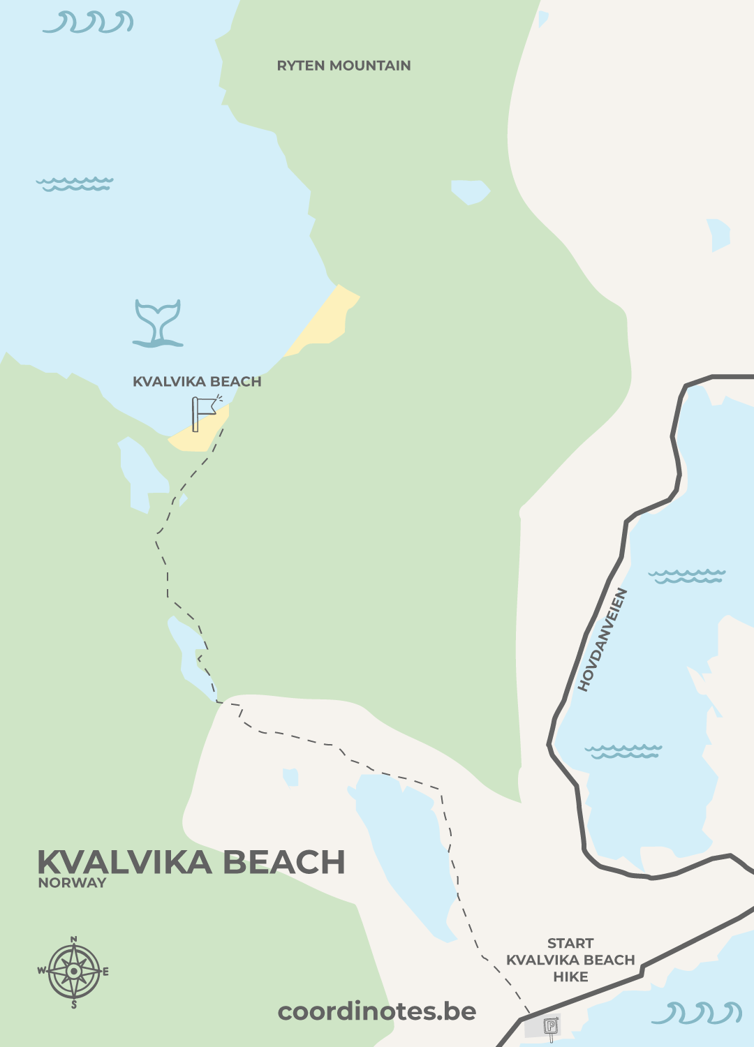 Map for the Kvalvika beach hike
