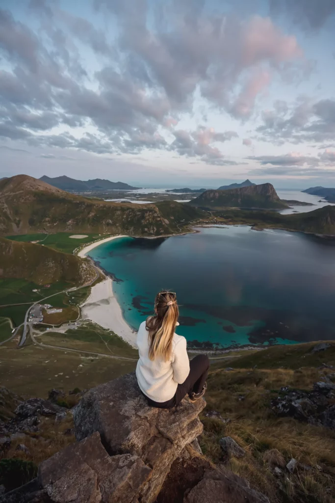 Sarah at a viewpoint on Mannen in Lofoten, Norway