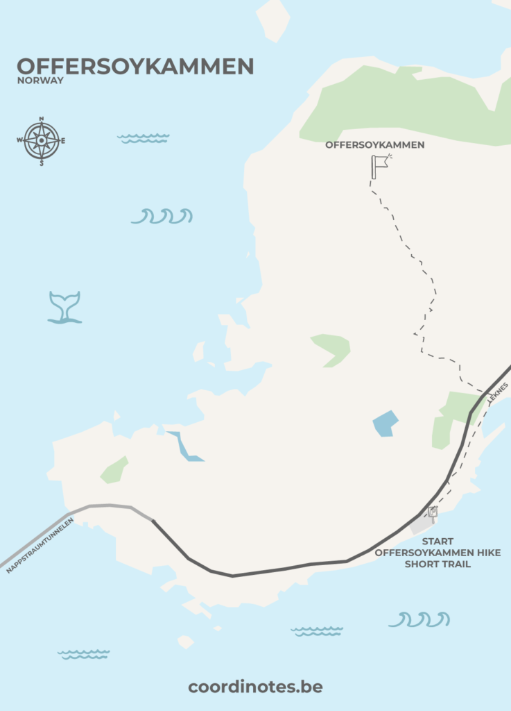 Map for the short trail of Offersøykammen hike