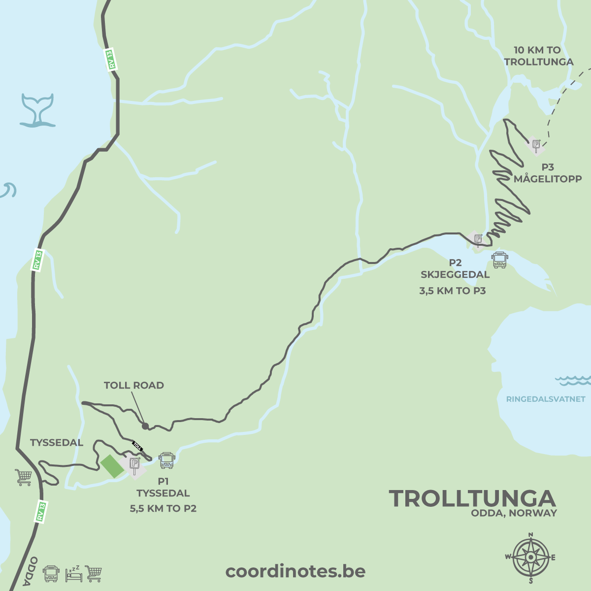 Trolltunga Parking Map